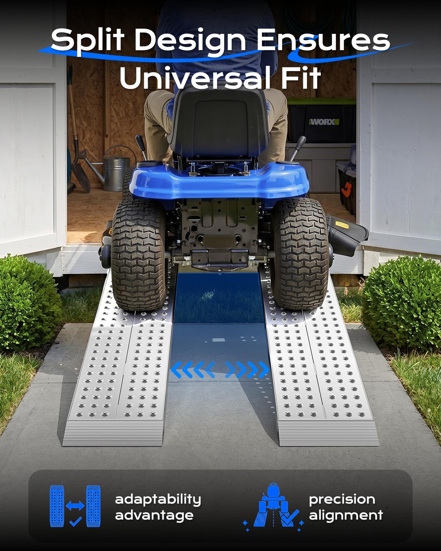 KOLOTOOL Aluminum Shed Ramps for Riding Lawn Mowers, 39" L x 11" W Loading Ramps with 3000 lbs Capacity, Gentle Incline Non-Slip Ramp for Shed, Barn, Garage, ATV, Snow Blower, Garden Tractor