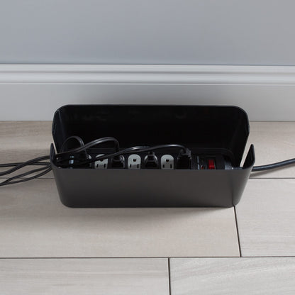 Simplify 2 Pack Cable Organizer Box | Multi-sized | Hidden Storage with Lid | Chargers & Wires | Computer & TV Cords | Black