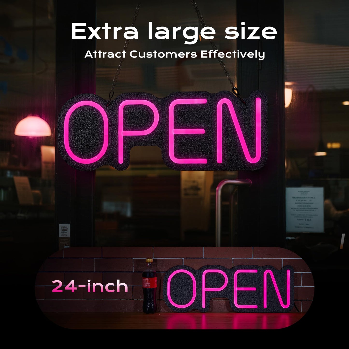24 inch Neon Open Signs for Business, Open Sign with Textured Backboard LED Anti-Scratch Easy Dedust Neon Light for Business(Pink)