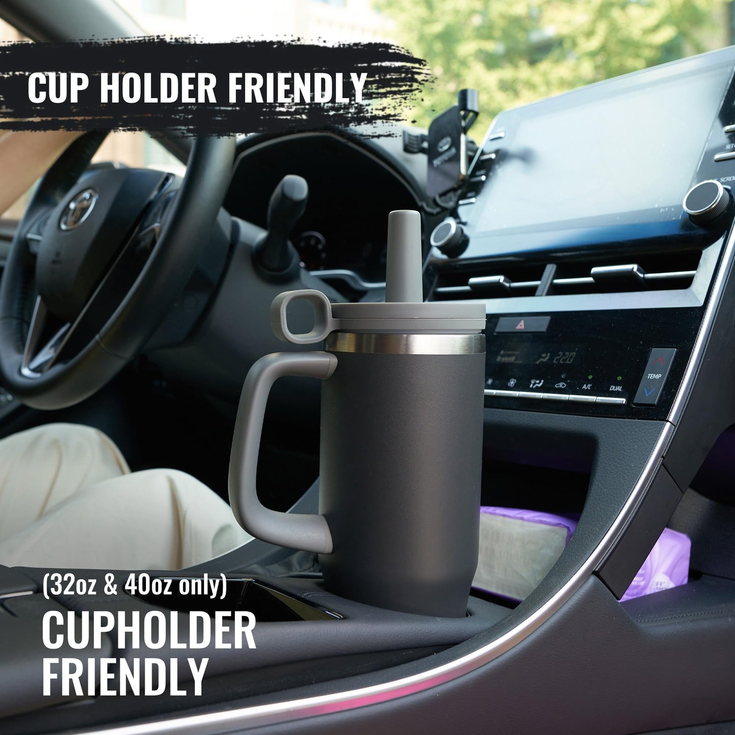 Fijinhom 32oz Tumbler, Insulated Stainless Steel Water Bottle with Straw, Cover Cap, Leak Proof Travel Tumbler with Handle, BPA-Free, Cupholder Friendly, Gifts for Women & Men, Black