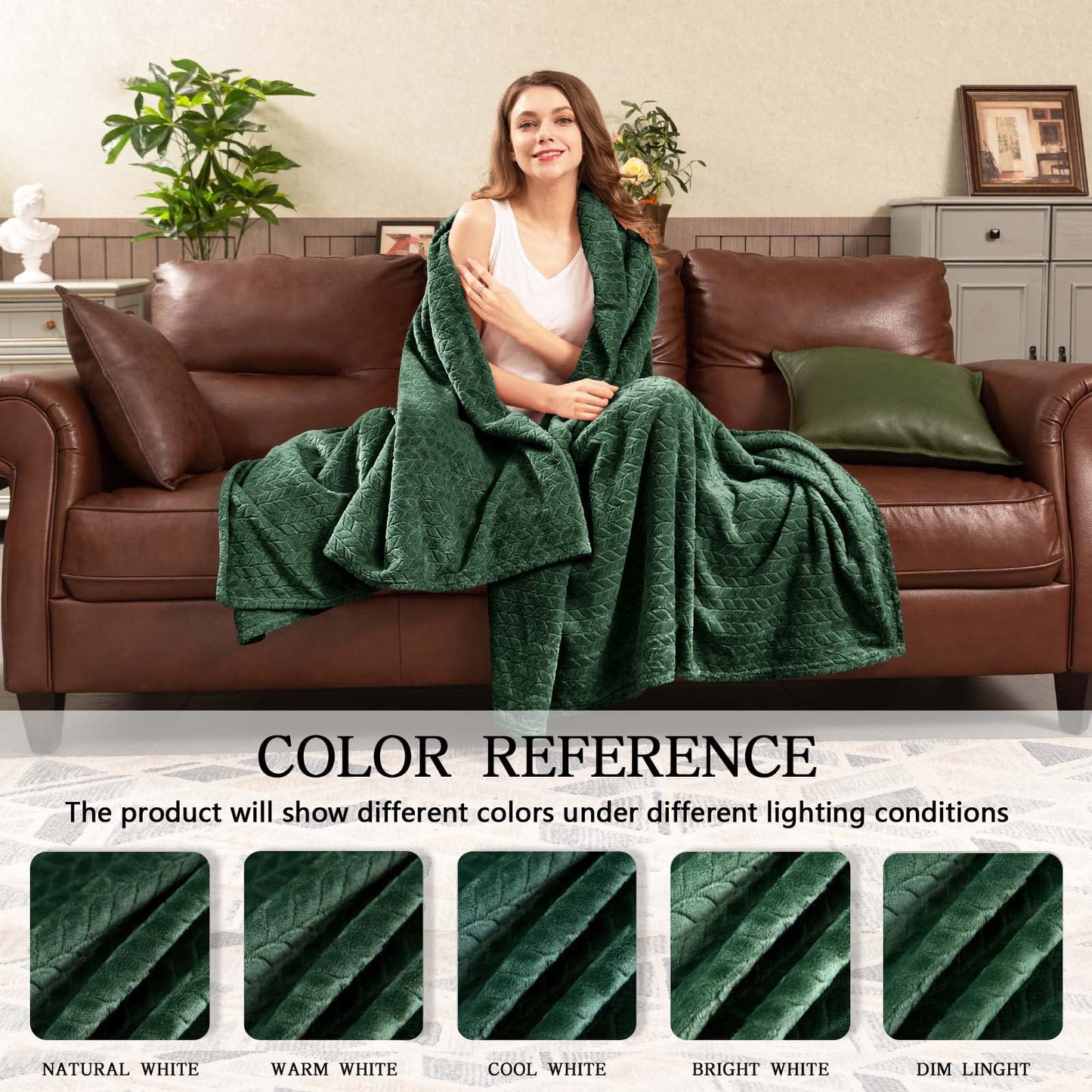 Inhand Fleece Throw Blanket, Super Soft Flannel Cozy for Adults, Washable Lightweight for Couch, Sofa, Bed, Office, Warm Plush for All Season, Green, 50"×60"