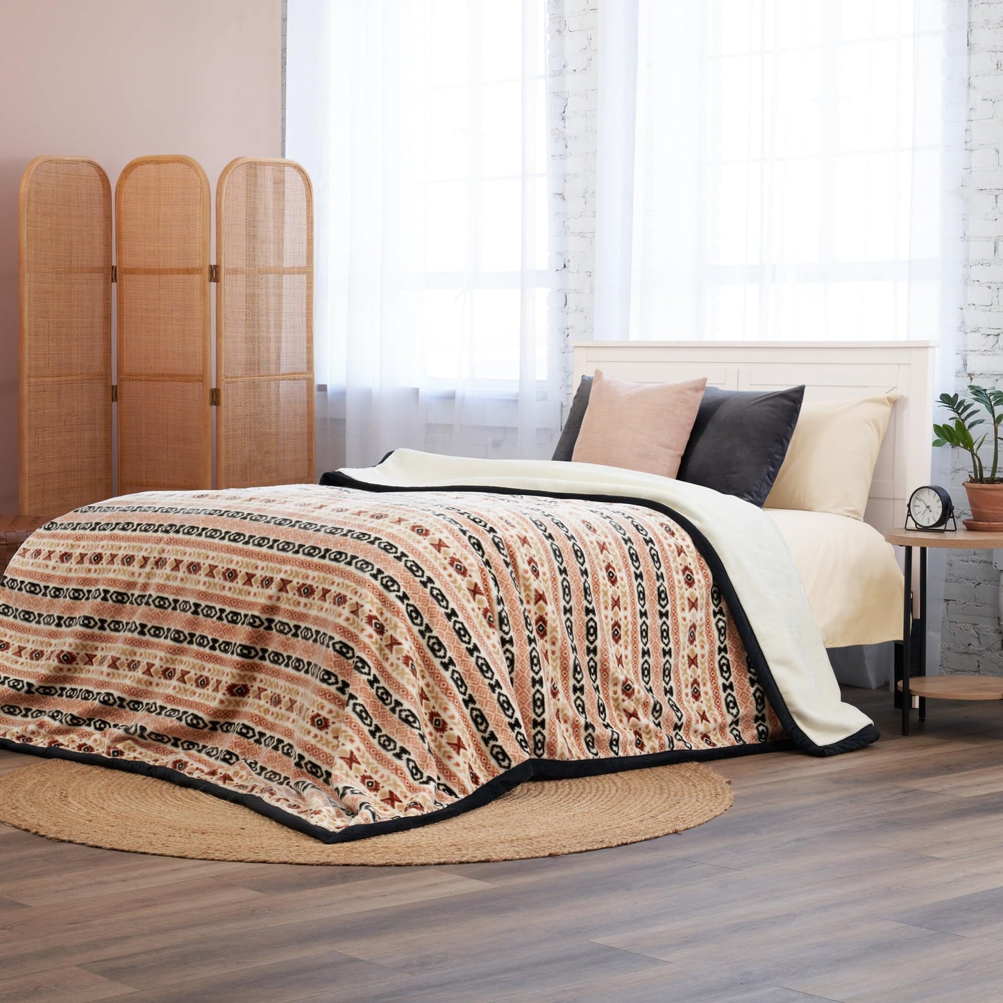 Northwest Ashford Home Cozy Ultimate Plush Throw Blanket, Chimayo Stripe King Size 108 x 90 inches
