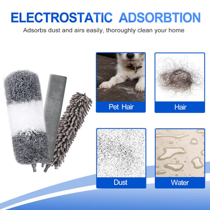 Microfiber Duster Kit (11PCS) - Washable Dusters with Extension Pole (30 to 100 in) for Cleaning Ceilings, Fans, Furniture