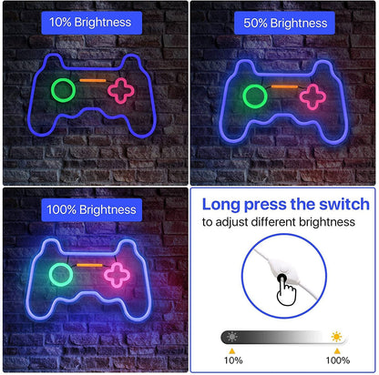 Led Dimmable Neon Signs Wall Decorations For Living Room|Bedroom Gamepad Controller Shape Lights Game Room Decor Accessories Cool Teen Boys|Girls|Kids Gamer Gifts
