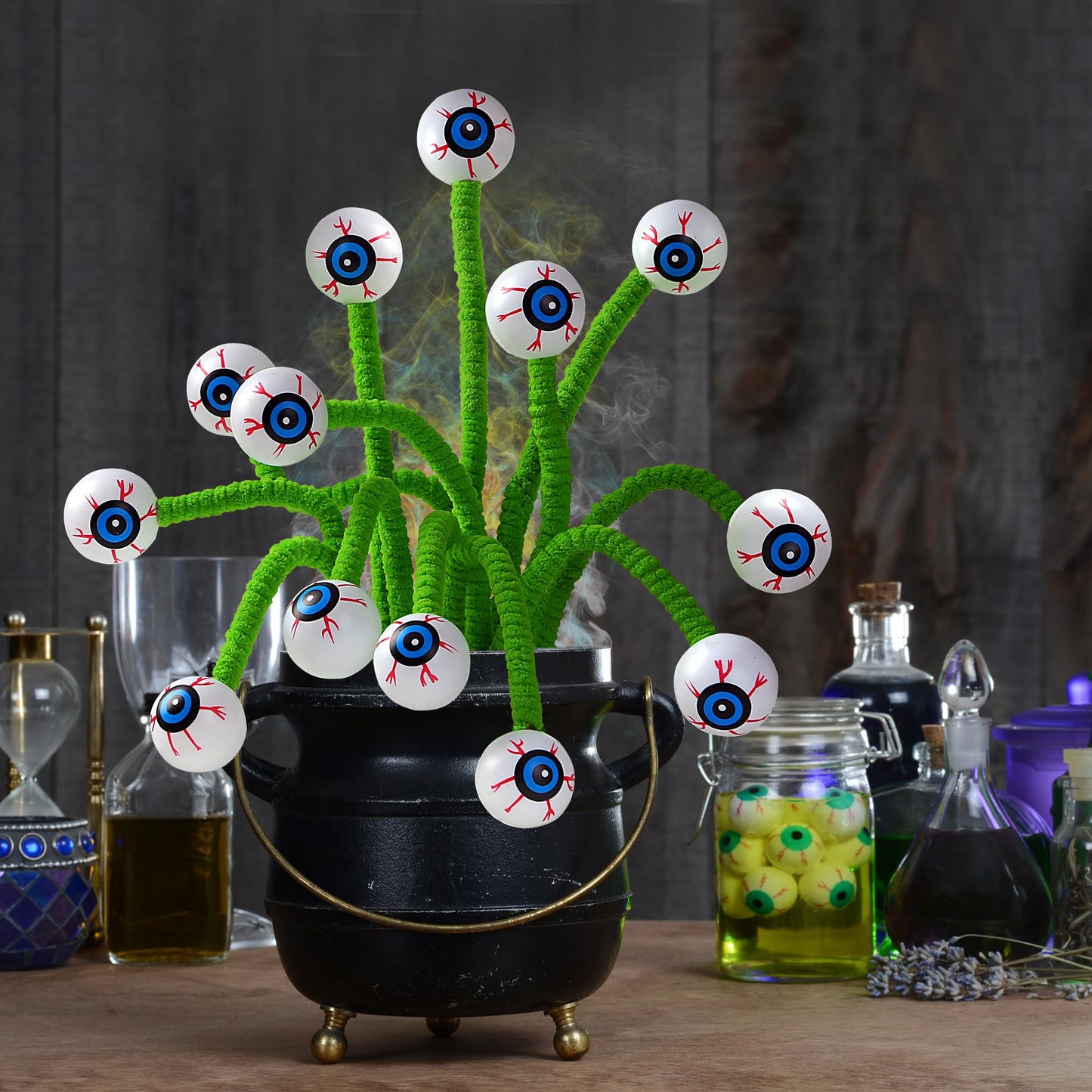 Sggvecsy 15 Pcs Artificial Halloween Eyeball Picks Faux Stem Floral Branches Green Decorative for Flower Arrangemant Table Centerpiece Halloween DIY Crafts Festival Home Decoration