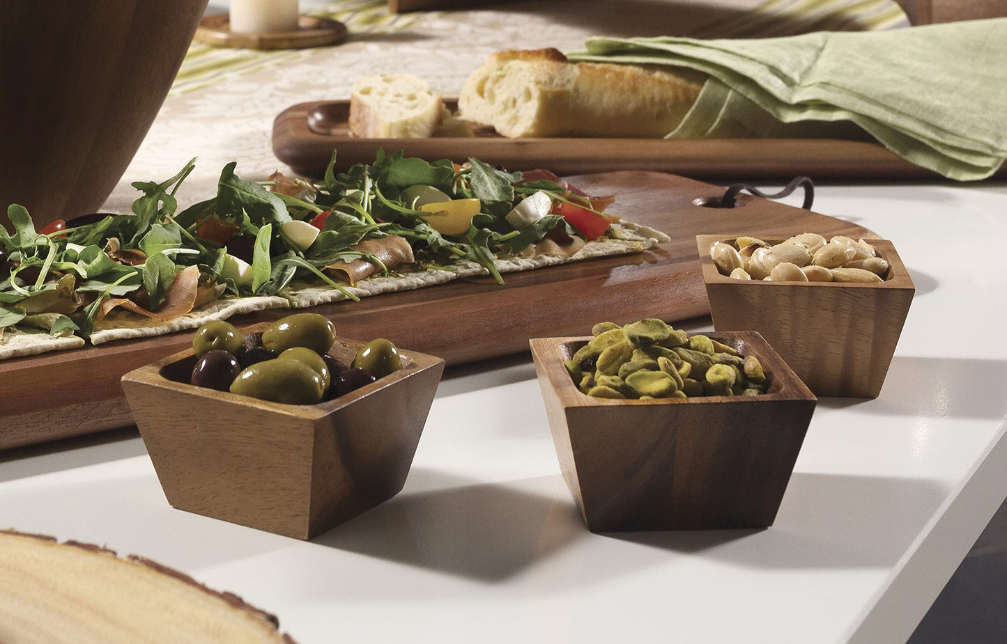 Lipper International Acacia Wood Small Square Bowls | For Condiments | Hand Wash Only | Brown | Set of 2