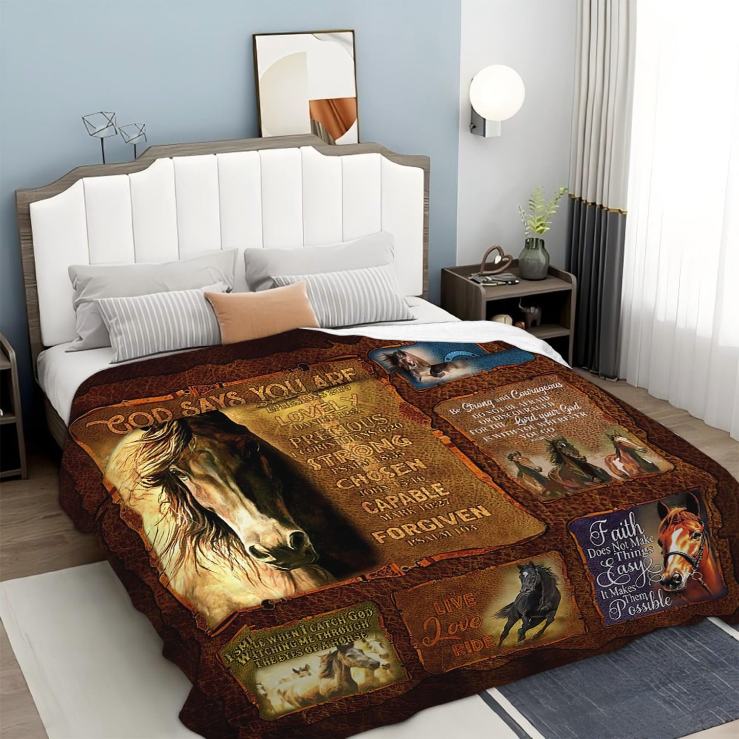 Tijuboni Horse Throw Blanket Christian Religious Gifts for Girls Boys Women Men Kids Adults Soft Flannel Fleece Blanket for Couch Sofa Bed Home Decor 40"x50"