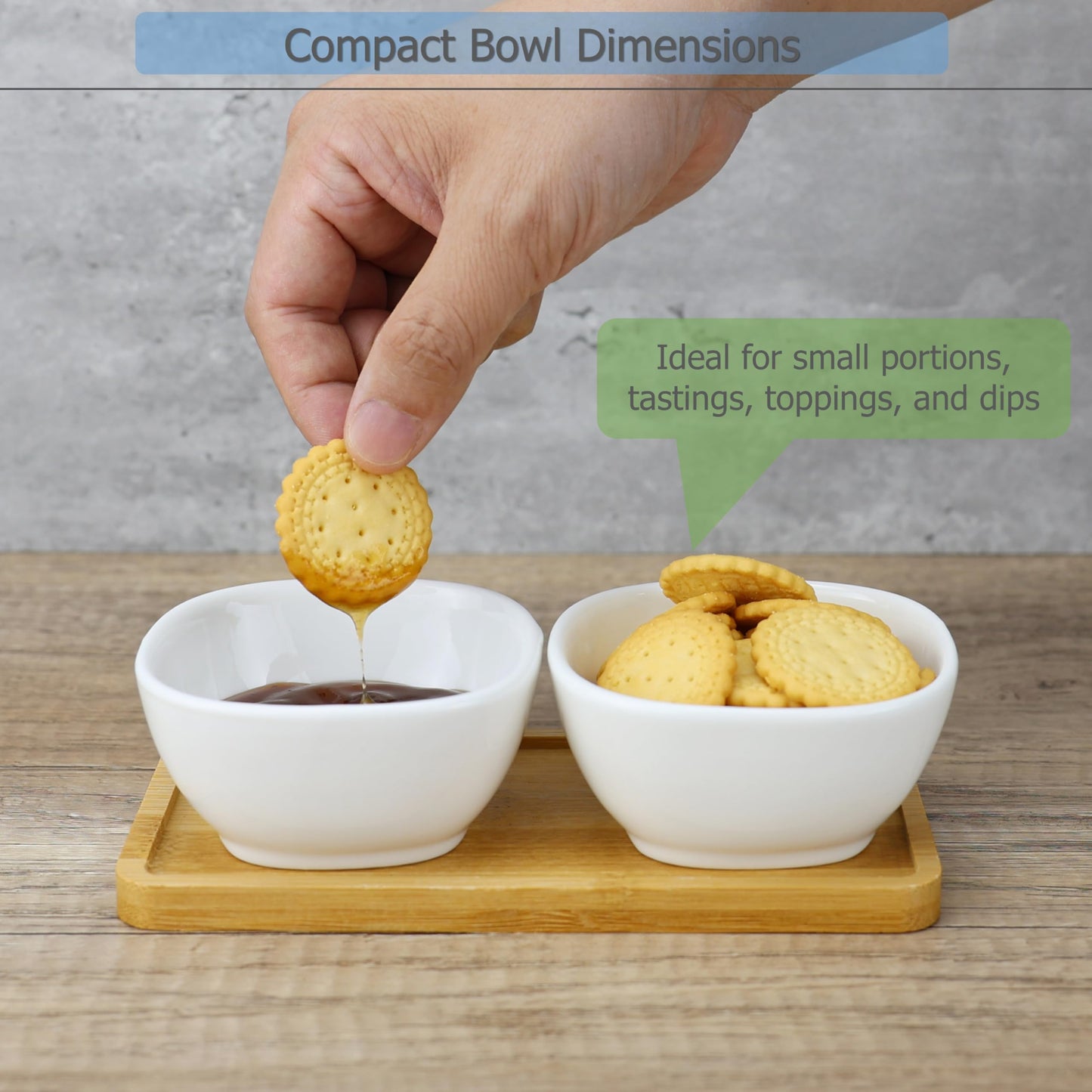EIKS Ceramic Dip Bowls Side Dishes with Wooden Tray for Serving Appetizer Nuts Candy Snack Sauce Sauce Seasoning