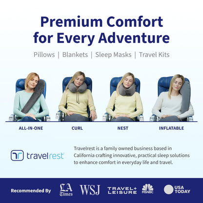 TRAVELREST Nest Neck Pillow Travel Essentials - Memory Foam Pillow and Patented Design, Support for Long Flights, Travel Accessories, Comfortable and Compact, Washable, Attaches to Luggage - Gray