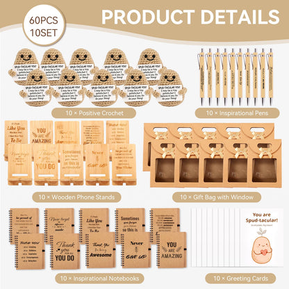 60 PCS/10 Sets Teacher Employee Appreciation Gifts Bulk – Thank You Gifts for Coworkers with Kraft Paper Gift Bags,Greeting Card,Inspirational Notebooks,Phone Stand,Team Gift for Staff, Nurse, Office