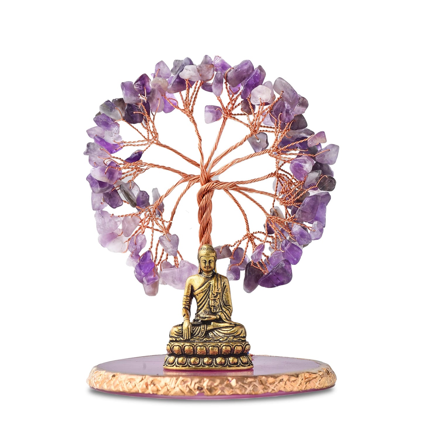 CRUCISRESIN Buddha Statue with Healing Crystal Tree, Tree of Life for Positive Energy. Home Decor Yoga Meditation. Amethyst.(A)
