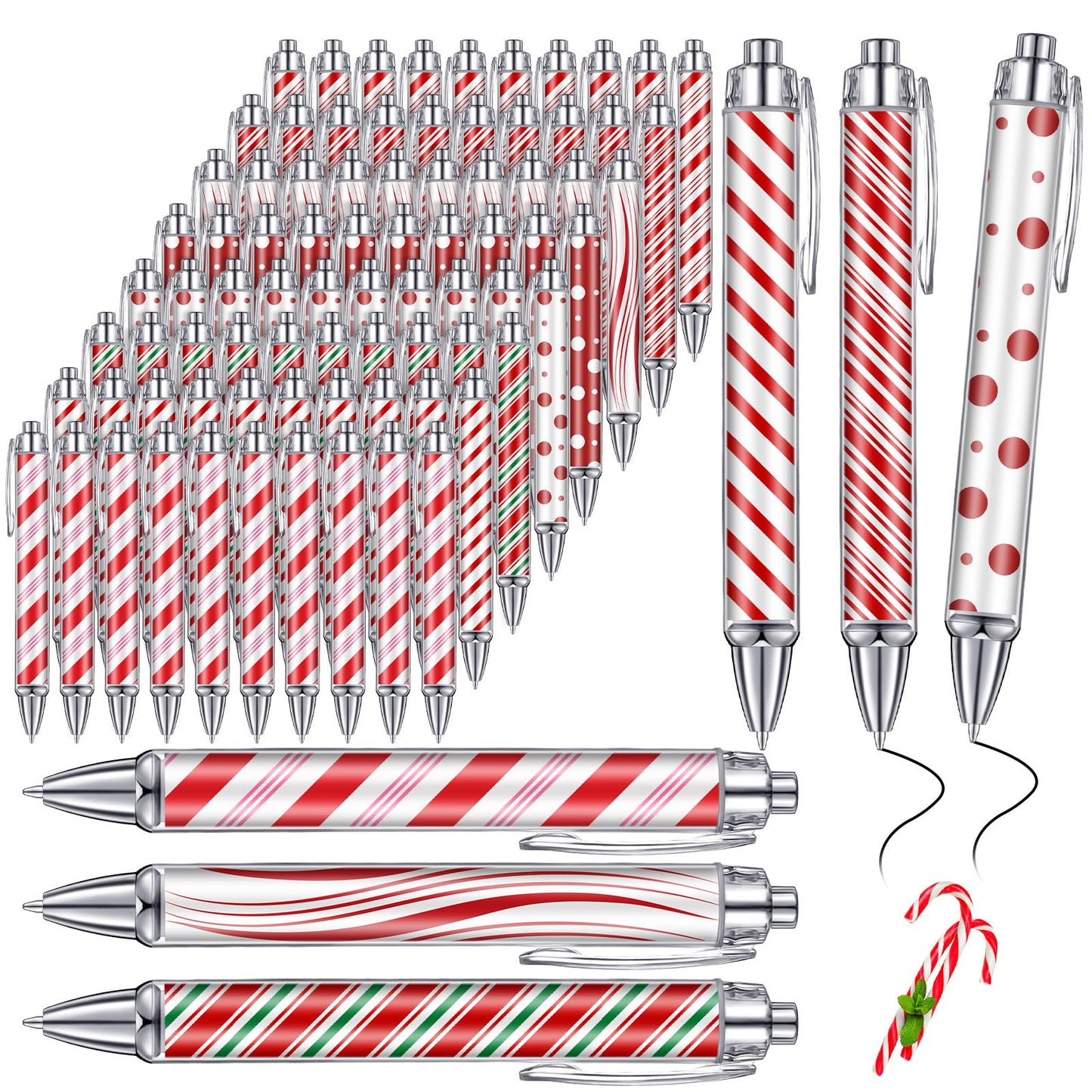Epakh 24 Pcs Christmas Candy Cane Scented Pens Bulk with Peppermint Candy Scented Ink Ballpoint Pens Christmas Party Gifts Stocking Stuffers Holiday Classroom Gifts Stationery Supplies
