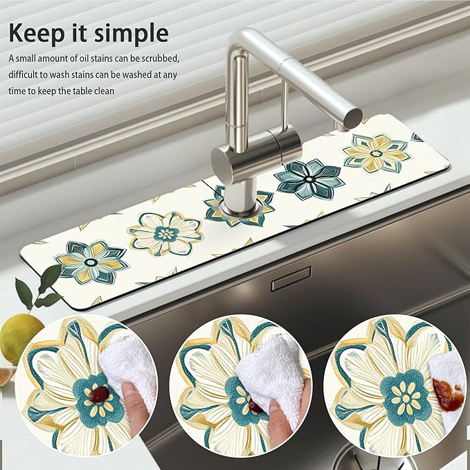 Bimkole 2 PCS Faucet Absorbent Mat, Kitchen Faucet Sink Splash Guard Wraparound