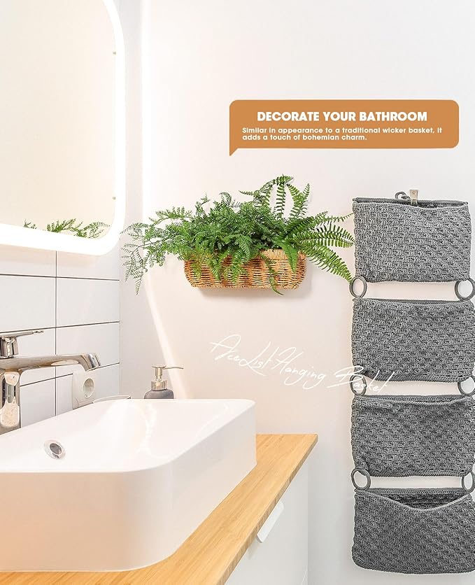 AceList Wall Hanging Basket, Boho Style Hand-Woven Hanging Storage Baskets