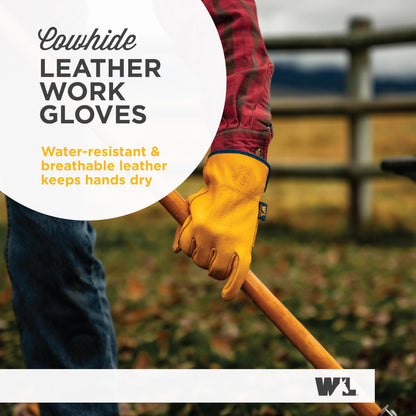 WELLS LAMONT Men’s Slip-On HydraHyde Full Leather Work Gloves | Water-Resistant | Medium (1168M), Saddletan