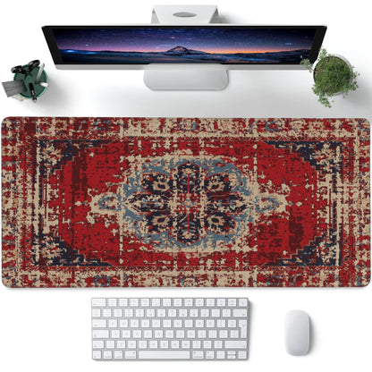 Desk Mat,Boho Carpet Style Large Gaming Mouse Pad for Desk XXL,Bohemian Rug Desk Pad,Extended Big Computer Keyboard Mouse Pad with Non-Slip Base and Stitched Edges 35.4"x15.7"