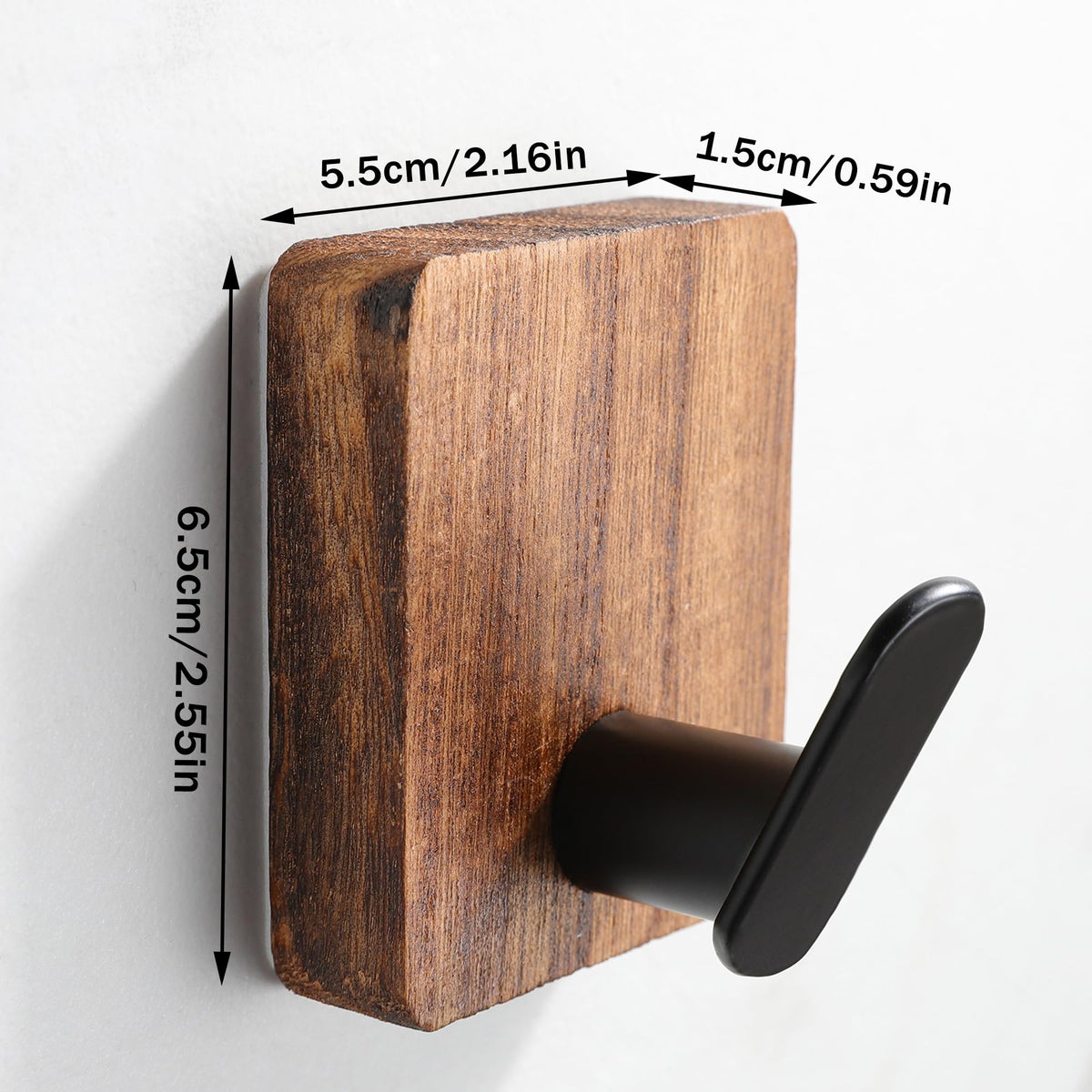 DELITON Towel Hooks for Bathrooms, 4 Pack Adhesive Wood Hooks for Hanging Robes, Towels, Coat, Key, Decorative Wall Utility Hook Heavy Duty