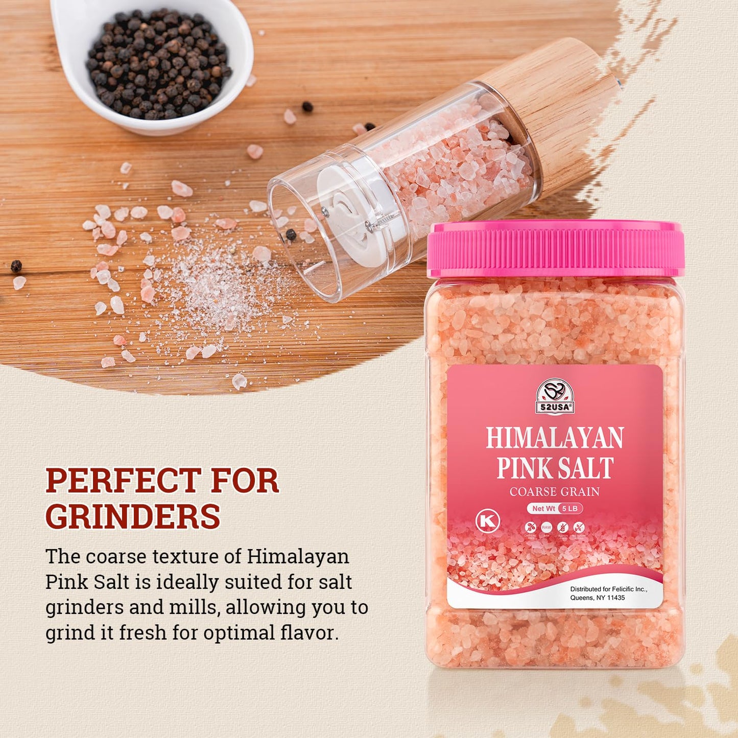 52USA Himalayan Pink Salt Coarse, Pink Salt Coarse for Grinder, 80oz (5 Pound), 100% Real, Pure, Unrefined Himalayan Pink Salt, Pink Himalayan Sea Salt