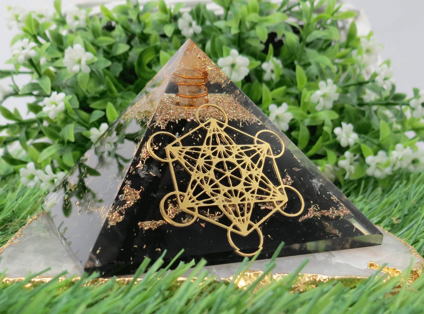 Large Orgone Pyramid of Shungite Stones | Shungite Pyramid Crystal | Metatron Cube Orgonite Pyramid | Organ Pyramids Positive Energy Healing