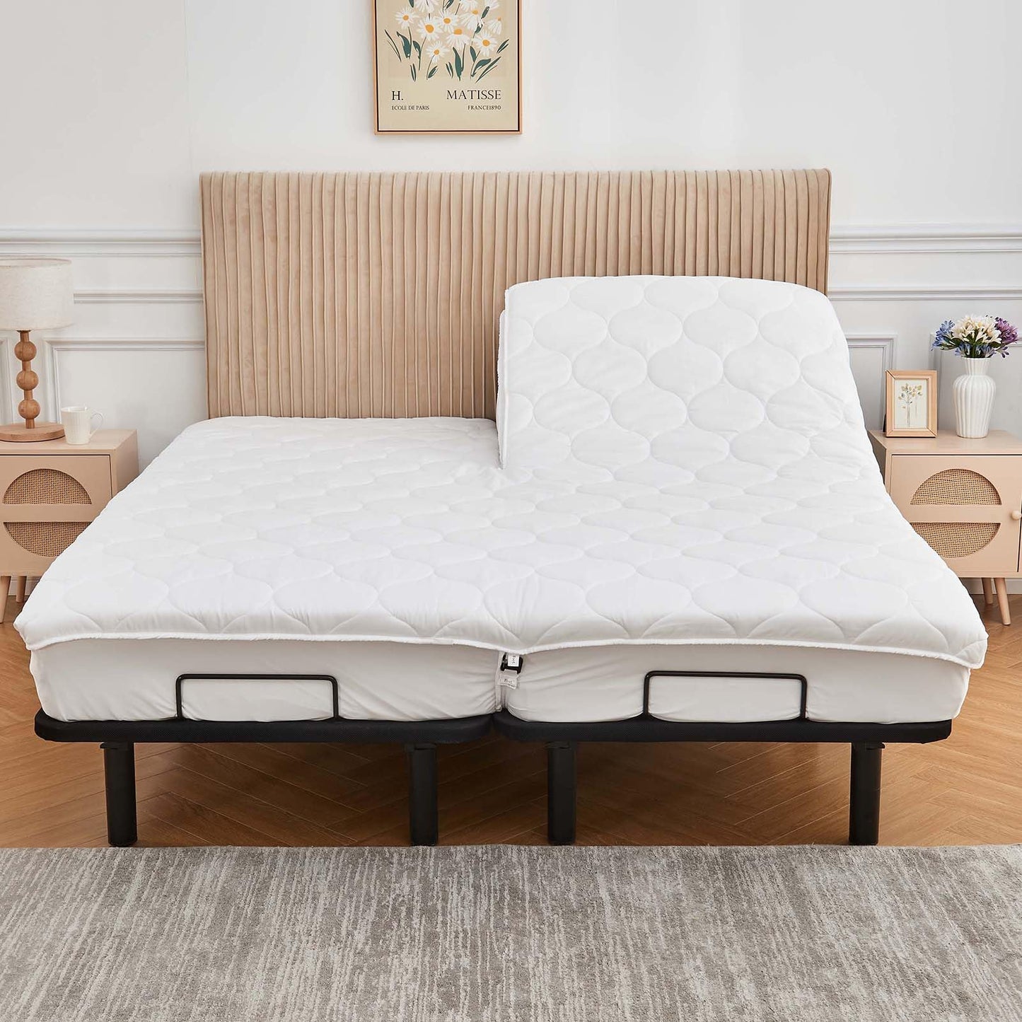 Kingnex Quilted Split Top King Mattress Topper Pad for Adjustable Bed Breathable Fitted Fluffy Pillow Top Mattress Pad Split Top King