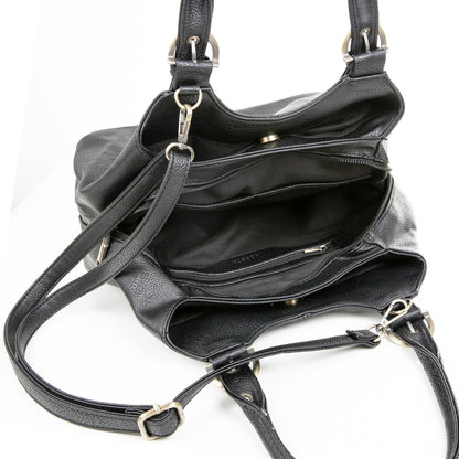 AOSSTA Women's Tote Bag Multi Pockets Soft Leather Hobo Shoulder Bags With Long Strap Ladies Handbags Large Crossbody Bags (Black)