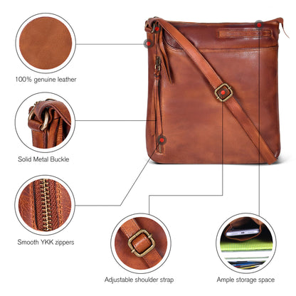Leather Crossbody Bags for Women - Ladies Sling Handbags - Medium Cross body Purses Handbags - Purses For Women