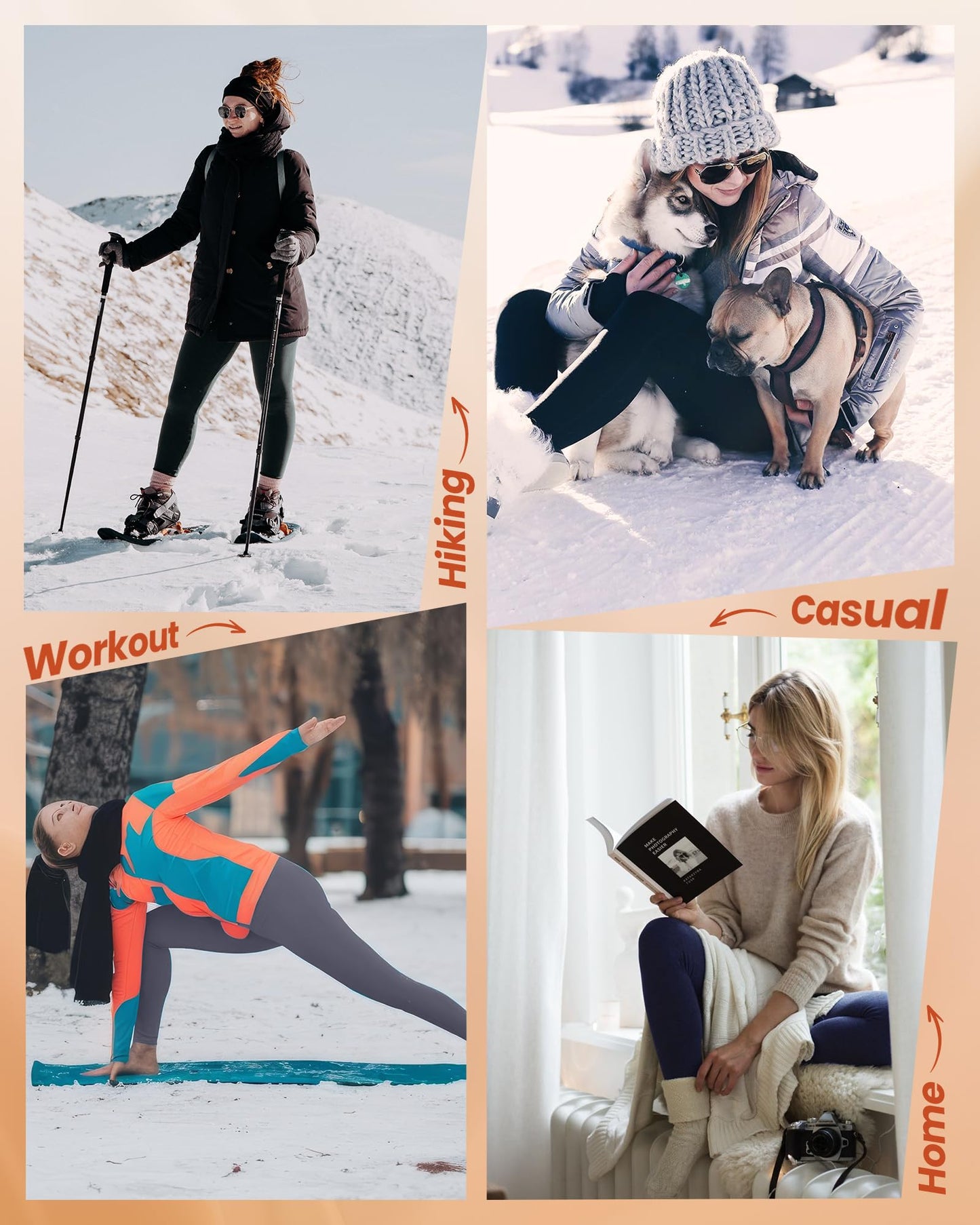 NexiEpoch Fleece Lined Leggings Women with Pockets - Water Resistant Winter Thermal High Waisted Running Hiking Yoga Pants Black