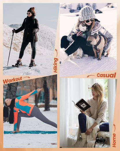 NexiEpoch Fleece Lined Leggings Women with Pockets - Water Resistant Winter Thermal High Waisted Running Hiking Yoga Pants Black