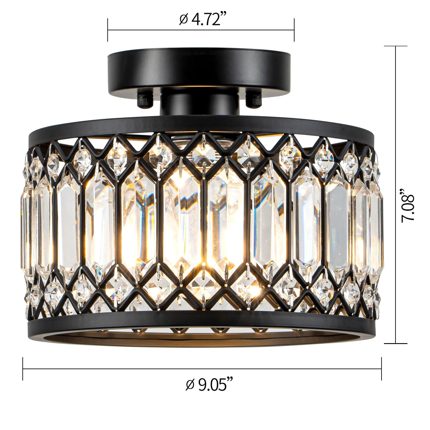 Zlepmlla 9 Inch Crystal Ceiling Light, Black Flush Mount Ceiling Light Fixture, Flush Mount Chandelier, Light Fixture for Hallway, Entryway, Bathroom; Laundry Room, Kitchen, 1 Light