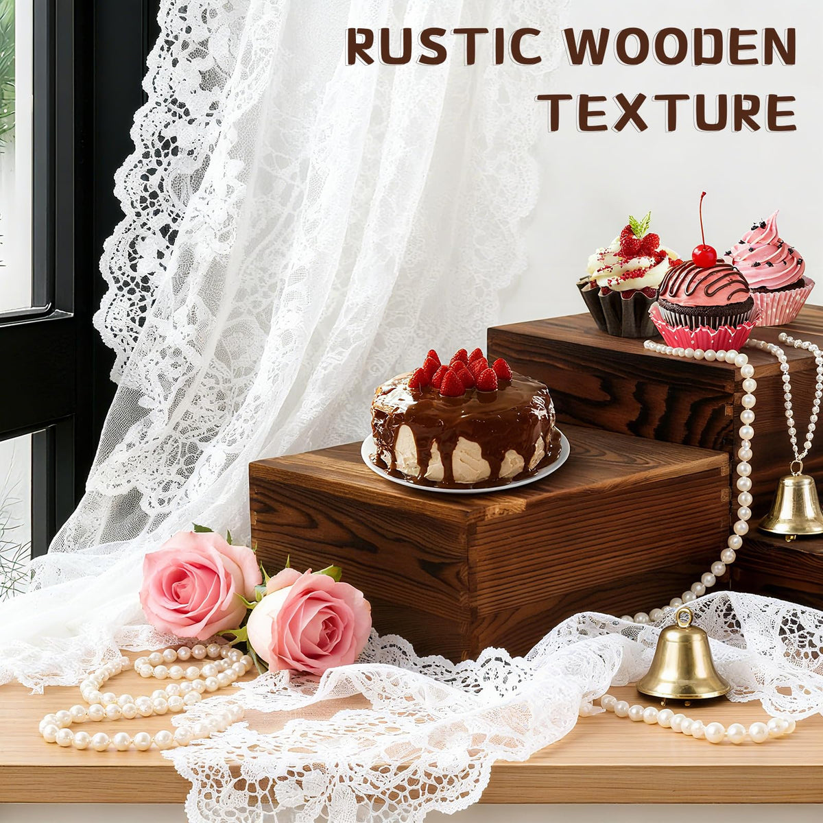 6 Pack Wooden Buffet Risers Rustic Wood Cupcake Stand Catering Supplies Buffet Display with Mini Signs Food Risers for Buffet Table Dessert Display Stand for Home Decor Party Wedding Birthday