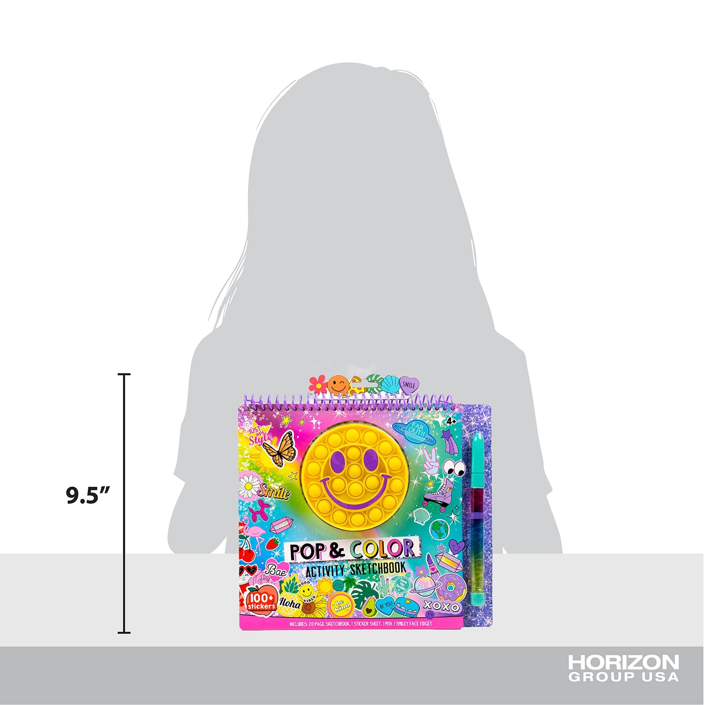 Just My Style Pop & Color Sketchbook, Creative Fidget Sketchbook and Pen Set, Great Weekend Activity, Includes Cute Puffy Stickers & Mindfulness Activity Book for Kids Ages 6, 7, 8, 9