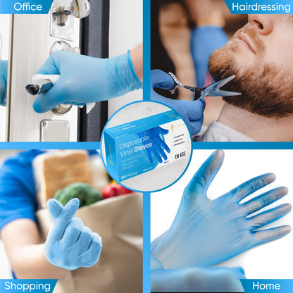 500 x Blue Disposable Gloves | Vinyl Gloves Disposable | Latex free glove | Powder Free Glove | Strong And Non-Sterile | (Large, 5 Packs of 100)