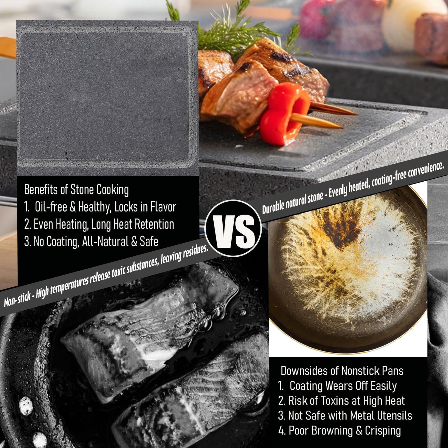 Artestia Hot Stone Cooking Set for Steak, Volcanic Stone Grill Plate with 2 Burners, Lava Steak Stone Set for Indoor Dining, Restaurant Style Searing, Personal Tabletop Cooking