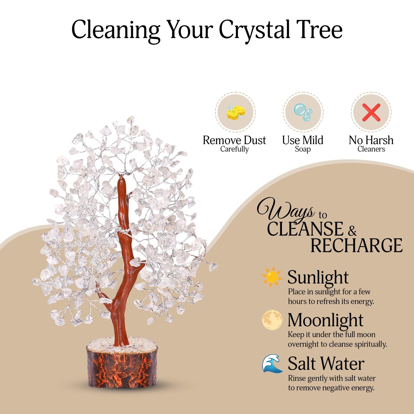 YATSKIA Clear Quartz Crystal Tree - Sculpture, Handmade 100% Natural Gemstones, Customizable, Home Decor, Feng Shui, Housewarming Gift