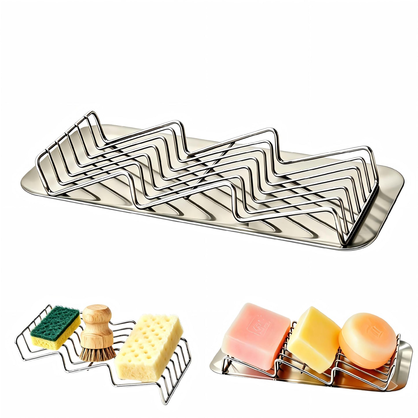 UVULAS 304 Stainless Steel 3 Bar Soap Dish, Self Draining Shampoo Bar Holder for Solid Shampoo & Conditioner Bars, Corner Soap Holder Tray for Shower Bathroom