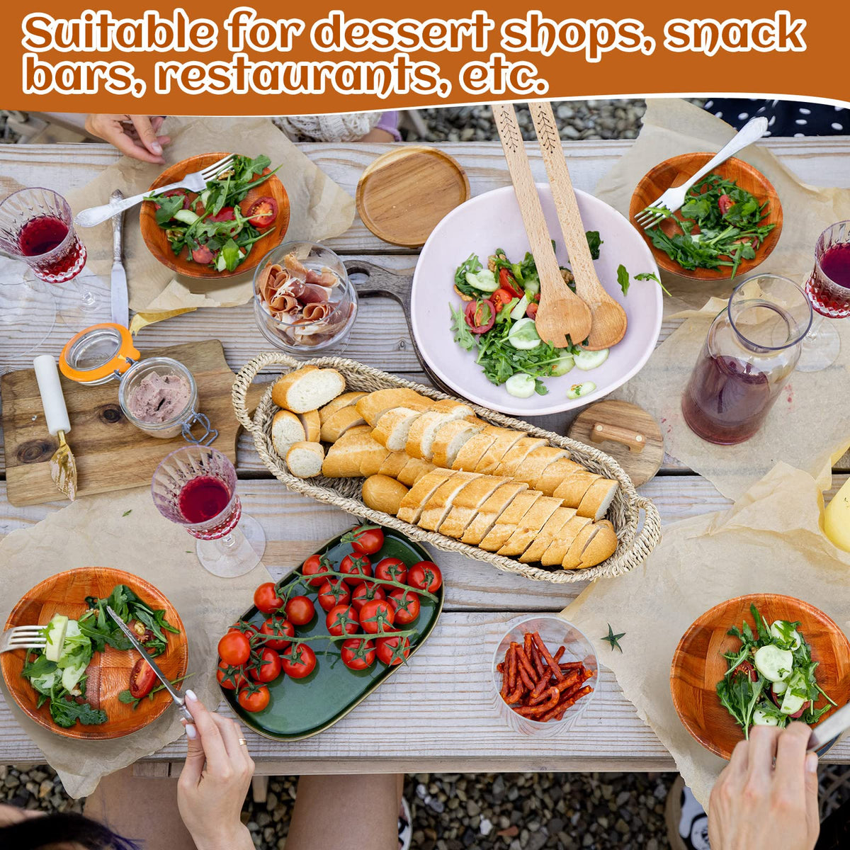 Didaey 12 Pcs Wooden Salad Bowl Set, 6 Inch Round Wood Serving Bowls, 6" Diameter x 1.5" Height, Wooden Woven Salad Bowls for Fruits, Vegetables, Snacks, Kitchen & Dining