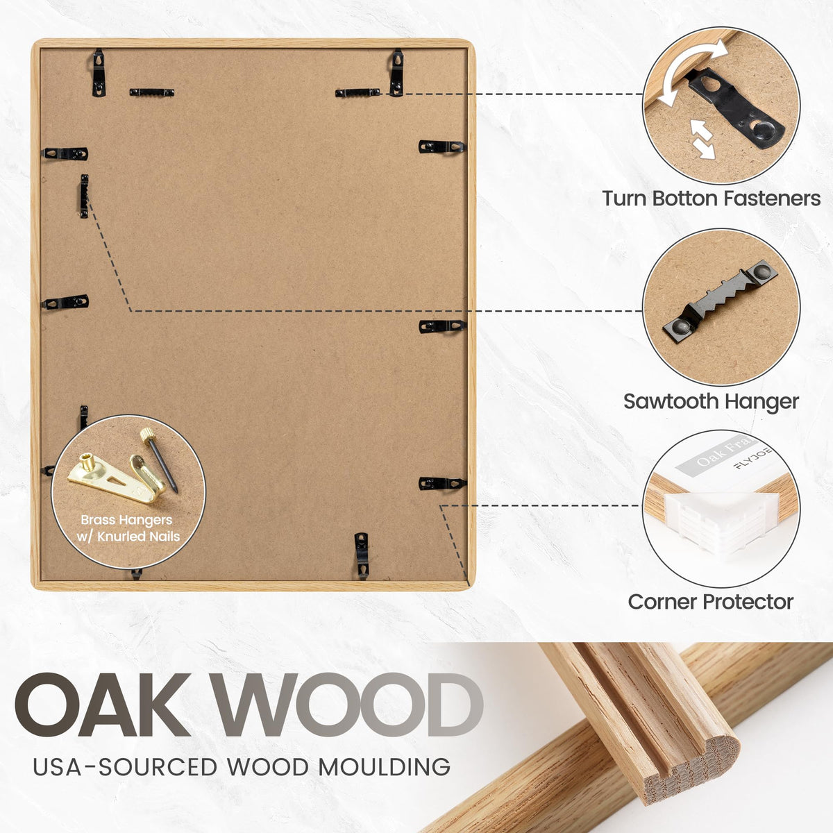 FLYJOE 11x14 Picture Frame, Natural Solid OAK Wood Photo Frame with HD Tempered Glass, Rounded Corner Frame 11 x 14 Matted to 8x10, Gallery Wall Frames for Art, Horizontal or Vertical Wall Mounting