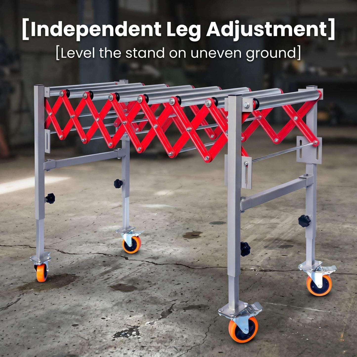Expandable Roller Conveyor, Folding Transfer Stand with Casters, 27.5''-43'' Adjustable Height, 13.7''-47'' Extendable, 600 lbs Roller Conveyor for Warehouse Packing Roller Conveyor Applications