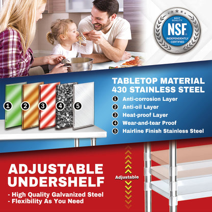 DuraSteel 24x18 NSF Stainless Steel Cart - Heavy Duty Rolling Food Prep Table with Undershelf - Metal Utility Cart for Commercial Restaurant Kitchen, Laundry, Side Mixer Stand