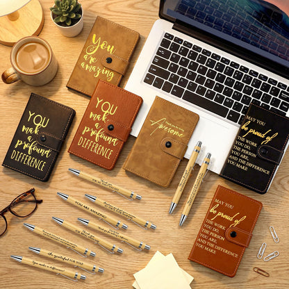Dispowreath 30 Sets Thank You Leather Journal Bulk Employee Appreciation Gift Inspirational Notebook with Bamboo Pen Notepad End of Year Gift for Coworker Volunteer Teacher Nurse Staff (Multicolor)
