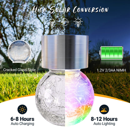 GIGALUMI 8 Pack Solar Hanging Lights: Multi-Color Changing Cracked Glass Hanging Ball Solar Outdoor Lights - Waterproof Lanterns for Garden, Yard, Patio, Lawn