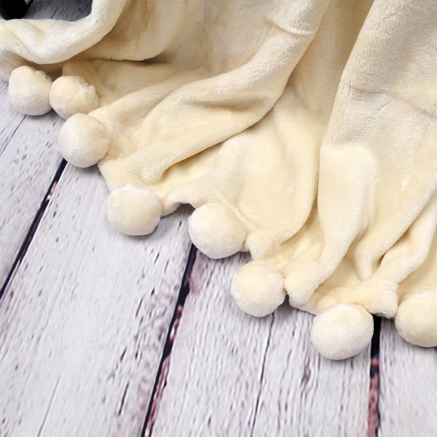 Home Soft Things Pompom Bed Couch Throw Blanket, 50'' x 60'', Antique White, Fuzzy Soft Comfy Warm Decorative Throw Blanket for Living Room Bedroom Suitable for All Seasons