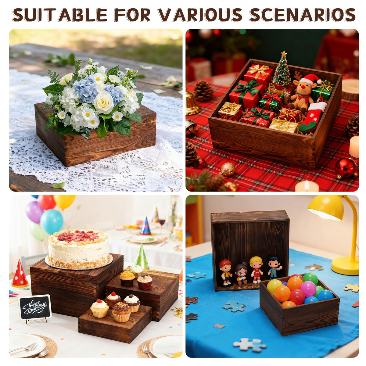 6 Pack Wooden Buffet Risers Rustic Wood Cupcake Stand Catering Supplies Buffet Display with Mini Signs Food Risers for Buffet Table Dessert Display Stand for Home Decor Party Wedding Birthday