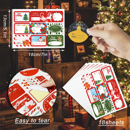 144 Pcs Christmas Self-Adhesive Gift Tag Stickers - Holiday Labels for Santa, Snowman, Tree, Reindeer - Present Name Labels for DIY Xmas Gifts