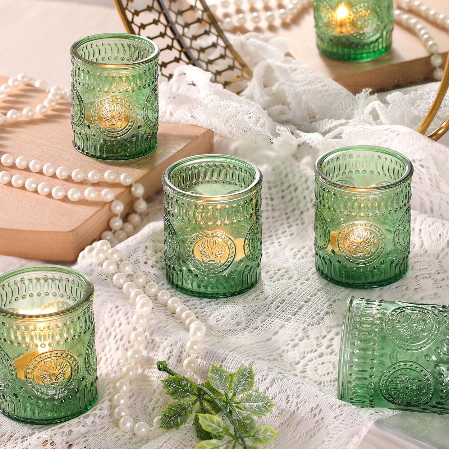 MATAHUM 36 Pcs Green Votive Candle Holders, Tea Light Candle Holders for Wedding Centerpiece, Glass Candle Holders for Table Centerpiece, Home and Party Decorations