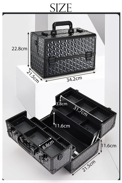 Joligrace Large Makeup Case Makeup Organiser Box Vanity Case Lockable Cosmetic Cases 4 Trays with Shoulder Strap Clasp, Black