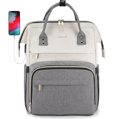 LOVEVOOK Laptop Backpack Women 15.6 inch, Work Bags for Womens, School Computer Bag with USB Port for Business College Travel, Rucksack for Teacher Nurse,BeigeGrey