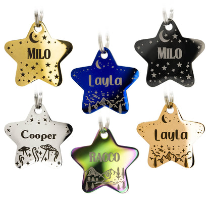 Personalized Dog Tag with 5 Lines of Custom Deep Engraved Durable Stainless Steel Pet ID Name Tag Designer Regular Size Star