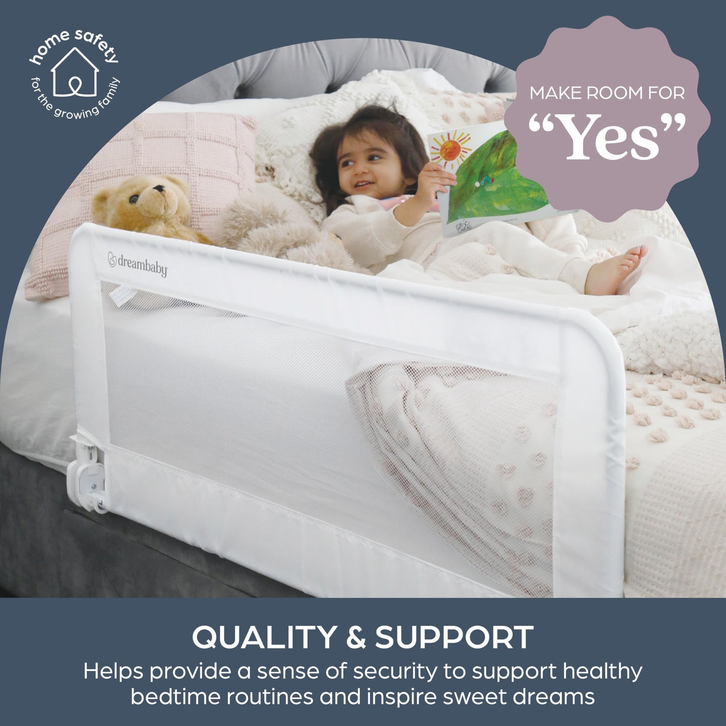 Dreambaby Phoenix Toddler Bed Rail - Foldable & Portable Bed Safety Barrier - Suitable for Flat Bed Bases Up to King Size Mattress - Measures 110cm Wide x 45.5cm Tall - White - Model F719