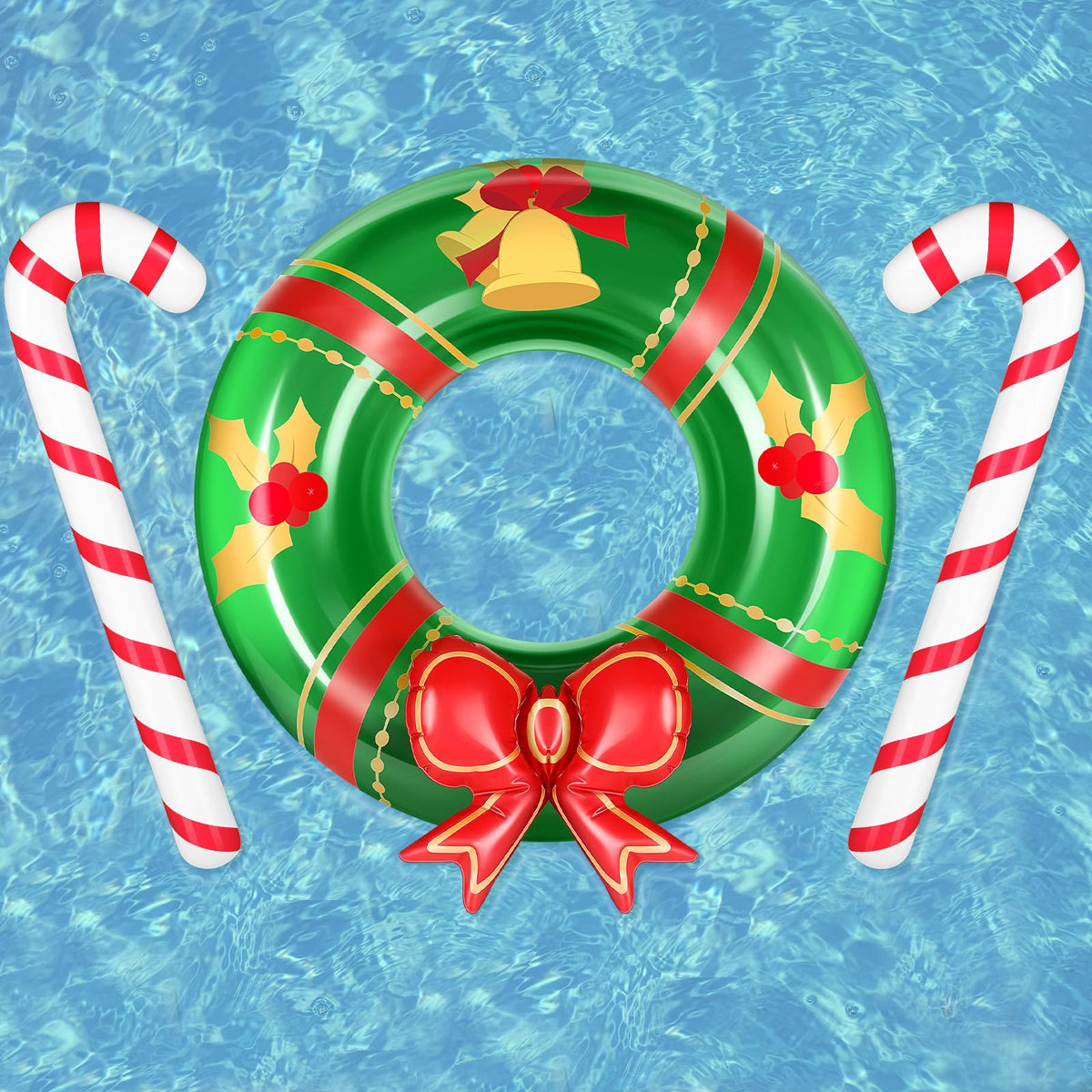 3 Pcs Christmas Inflatables Decorations 2.95 Ft Inflatable Candy Canes and 3.28 Ft Christmas Wreath Blow up Xams Outdoor Decorations Holiday Party Supplies for Garden Patio Lawn